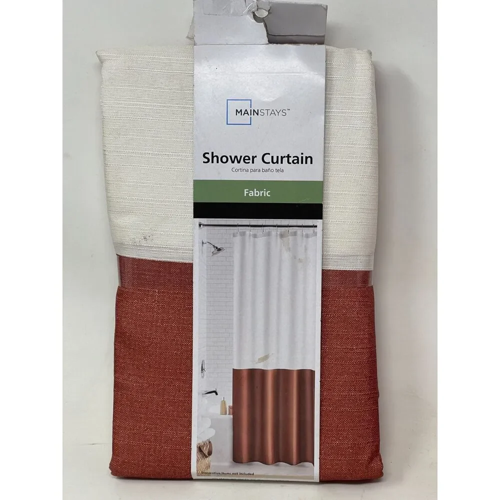 New Mainstays Shower Curtain Ivory & Caramel Rust Brown Color Block